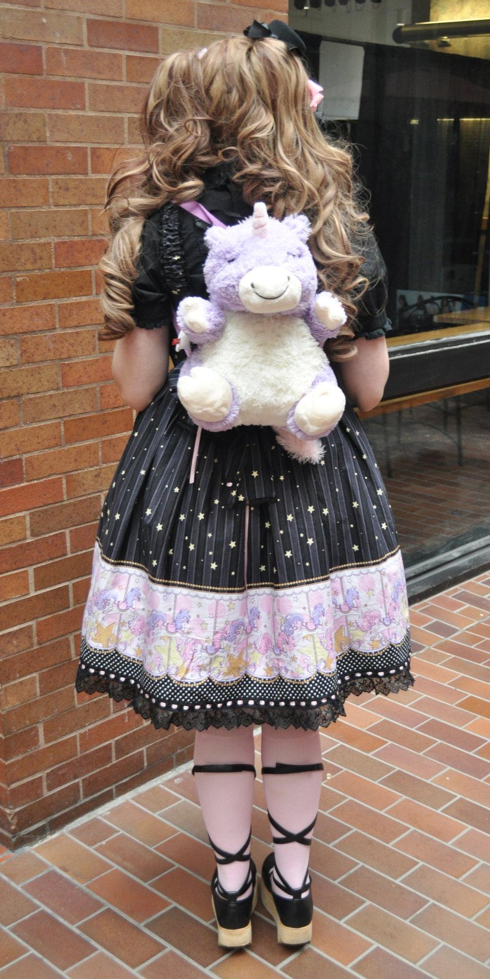 Blonde Lolita wearing Pink Long Socks and Black Sandal Shoes